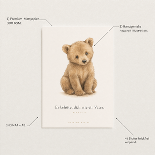 Kinderposter Bär Produktvorteile - 300 GSM, A4, Aquarell, knickfrei verpackt