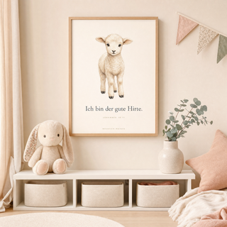 Kinderposter Lamm im Kinderzimmer, Johannes 10:11