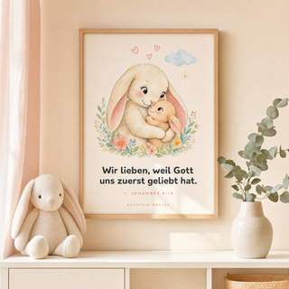 Kinderposter Hasen im Kinderzimmer, 1. Johannes 4:19