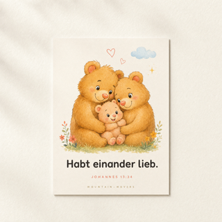 Christliches Kinderposter Bärchen - Habt einander lieb, Johannes 13:34, A4