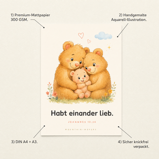 Kinderposter Bärchen Produktvorteile - 300 GSM, A4, Aquarell, knickfrei verpackt