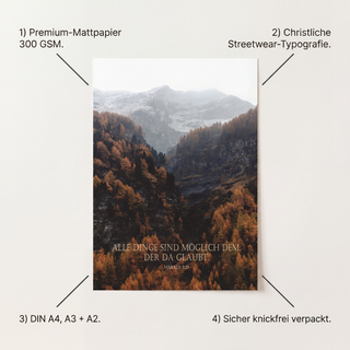 Alle Dinge sind möglich Poster Detail mit USP-Annotationen Premium-Mattpapier 300 GSM DIN A4 A3 plus A2 knickfrei verpackt