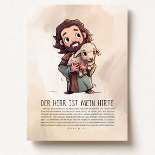 Kinderposter Hirte A4, christliches Aquarell Kinderposter Hero von Mountain Movers