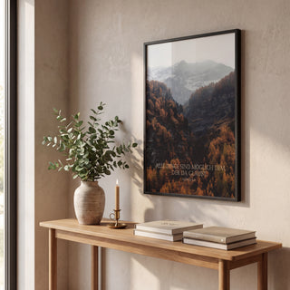Alle Dinge sind möglich Poster gerahmt im skandinavischen Wohnzimmer, Lifestyle 4k Mountain Movers