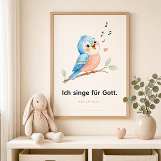 Kinderposter Singvogel im Kinderzimmer, Psalm 103:1