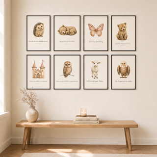 Christliches Kindertierposter Set, 8 Poster A4 mit Bibelversen