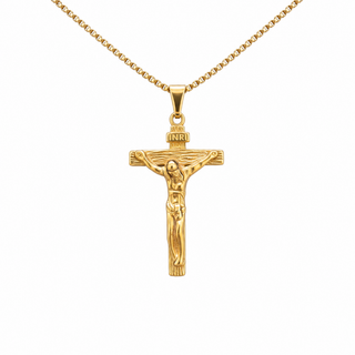 INRI Kette in Gold aus Edelstahl mit Kruzifix-Anhänger