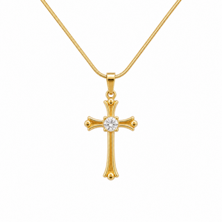 Ästhetische goldene Kette aus Edelstahl mit verziertem Kreuz-Anhänger