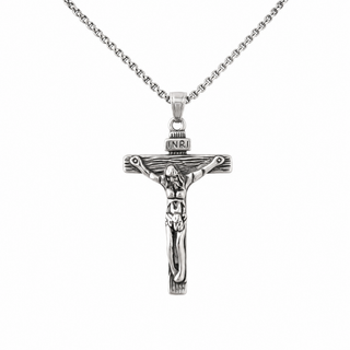 INRI Kette in Silber aus Edelstahl mit Kruzifix-Anhänger