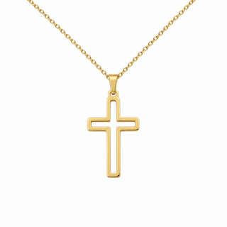 Kreuzkette mit Loch in Gold aus Edelstahl mit offenem Kreuz-Anhänger