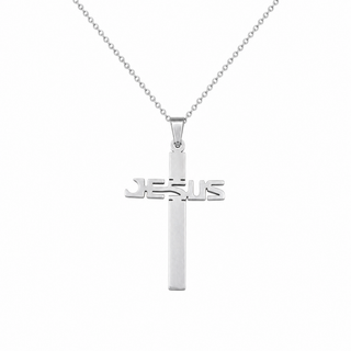 Jesus Kreuz Kette in Silber mit geradem Kreuz-Anhänger aus Edelstahl