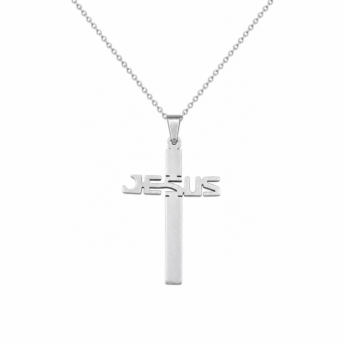 Jesus Kreuz Kette Silber gerade (Edelstahl)
