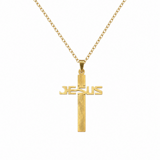 Jesus Kreuz Kette in Gold mit geradem Kreuz-Anhänger aus Edelstahl