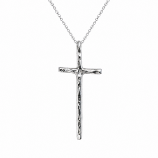 Gehämmerte Kreuzkette in Silber mit handgeschmiedet wirkendem Kreuz-Anhänger
