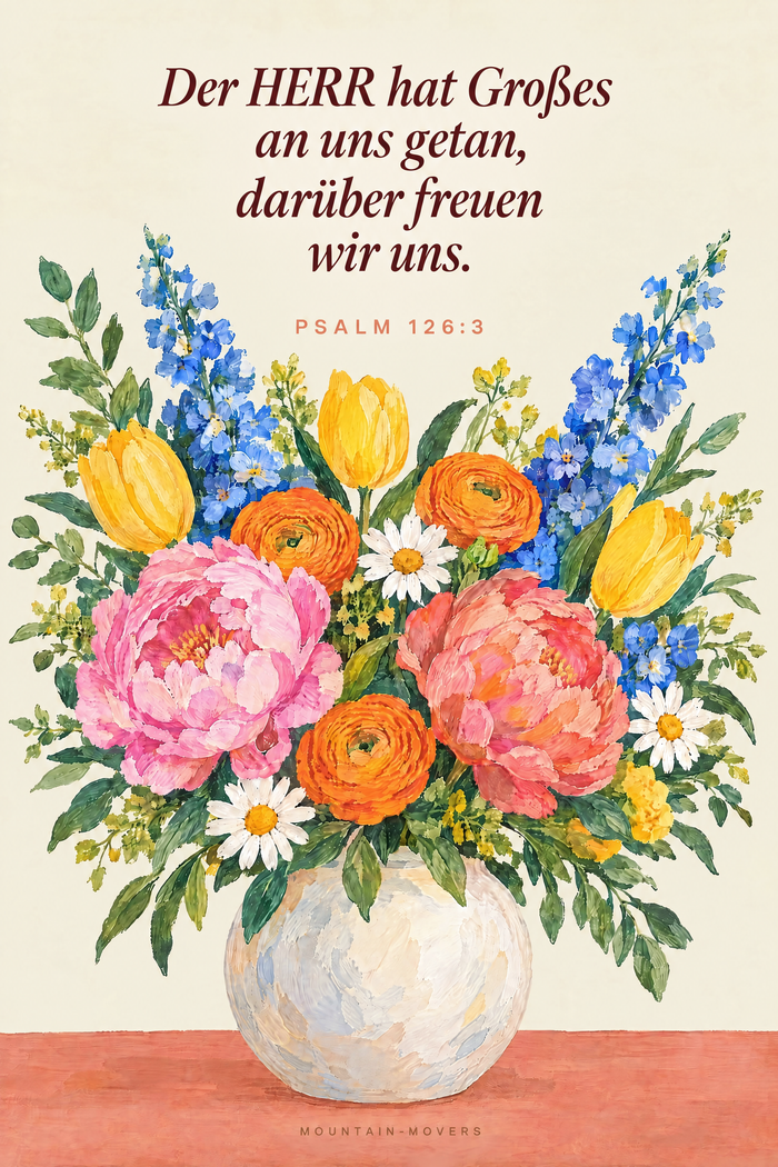 Der HERR hat Großes an uns getan, Blumenstrauß Poster A4