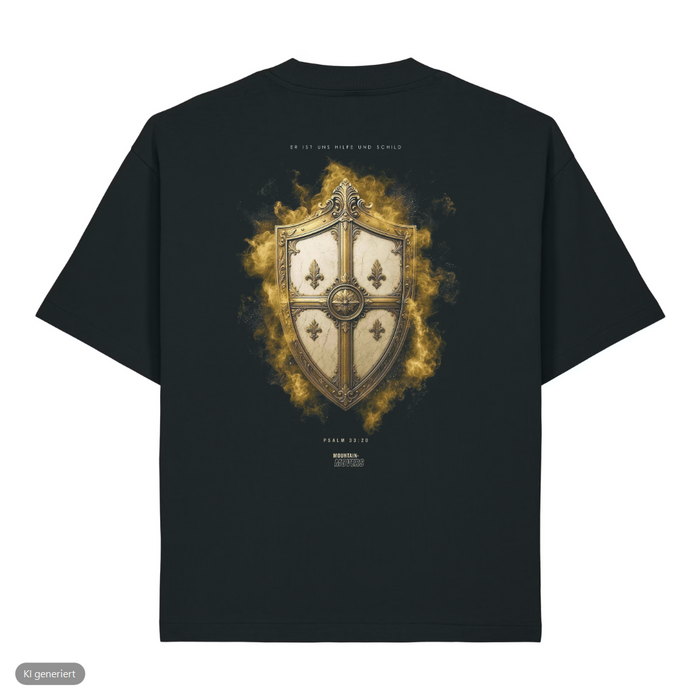 Hilfe und Schild Psalm 33:20 Heavy Oversized Shirt Front & Backprint