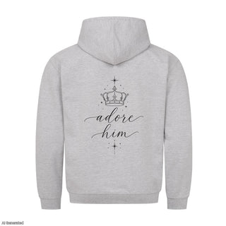 Adore Him Christmas Hoodie Backprint Grau
