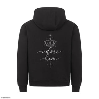 Adore Him Christmas Hoodie Backprint Schwarz