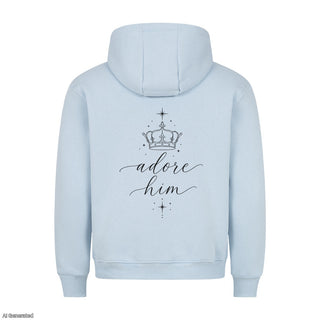 Adore Him Christmas Hoodie Backprint Babyblau
