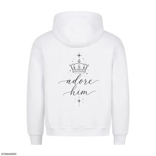 Adore Him Christmas Hoodie Backprint Weiß