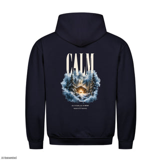 All Is Calm All Is Bright Christmas Hoodie Backprint Navy