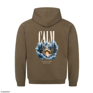 All Is Calm All Is Bright Christmas Hoodie Backprint Olive