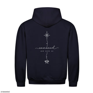 Emmanuel God With Us Line Art Christmas Hoodie Backprint Navy