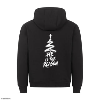 He Is the Reason Christmas Hoodie Backprint Schwarz