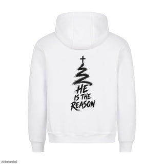 He Is the Reason Christmas Hoodie Backprint Weiß