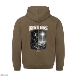 Light in the Darkness Christmas Hoodie Backprint Olive