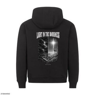 Light in the Darkness Christmas Hoodie Backprint Schwarz