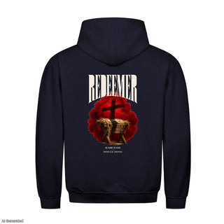Redeemer He Came to Save Christmas Hoodie Backprint Navy