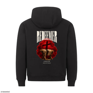 Redeemer He Came to Save Christmas Hoodie Backprint Schwarz