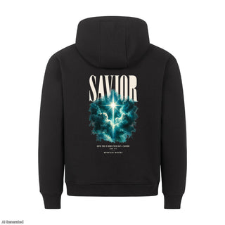 Savior Born This Day Christmas Hoodie Backprint Schwarz