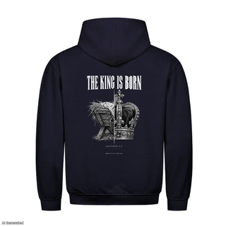 The King Is Born Christmas Hoodie Backprint Navy