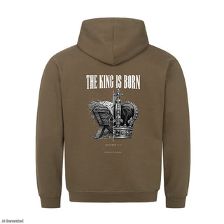 The King Is Born Christmas Hoodie Backprint Olive