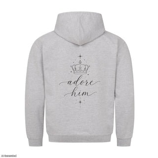 Adore Him Christmas Hoodie Backprint Grau
