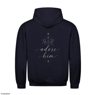 Adore Him Christmas Hoodie Backprint Navy