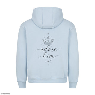 Adore Him Christmas Hoodie Backprint Babyblau