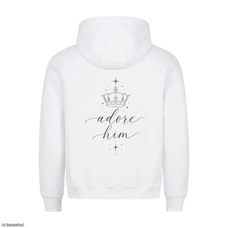 Adore Him Christmas Hoodie Backprint Weiß