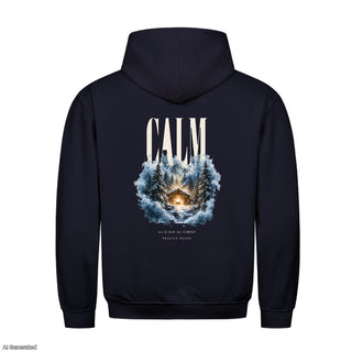All Is Calm All Is Bright Christmas Hoodie Backprint Navy