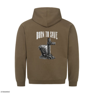 Born to Save Christmas Hoodie Backprint Olive