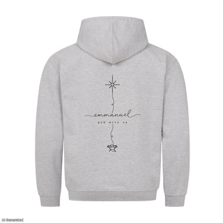 Emmanuel God With Us Line Art Christmas Hoodie Backprint Grau