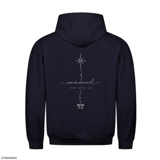Emmanuel God With Us Line Art Christmas Hoodie Backprint Navy