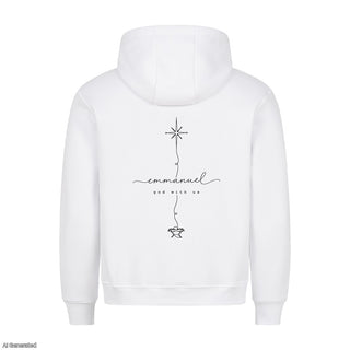 Emmanuel God With Us Line Art Christmas Hoodie Backprint Weiß