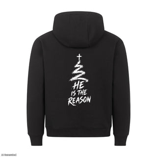 He Is the Reason Christmas Hoodie Backprint Schwarz