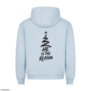 He Is the Reason Christmas Hoodie Backprint Babyblau