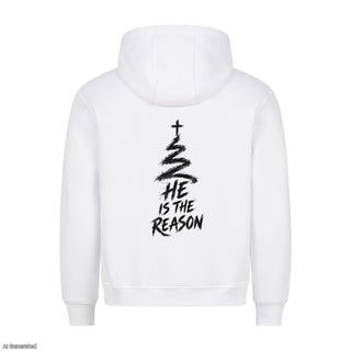 He Is the Reason Christmas Hoodie Backprint Weiß