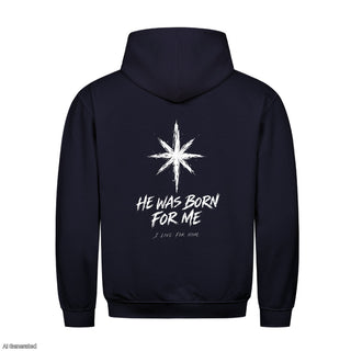 He Was Born for Me Christmas Hoodie Backprint Navy