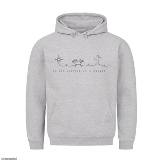 It All Started in a Manger Christmas Hoodie Grau